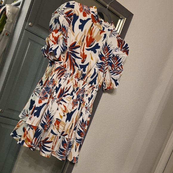 THML Floral Print Midi Dress - Blue, Orange, White - Picture 2 of 6